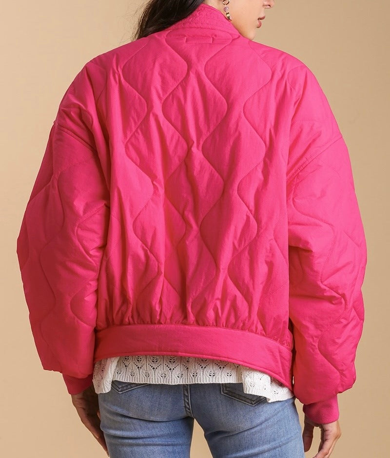 Hot Pink Quilted Button Down Jacket