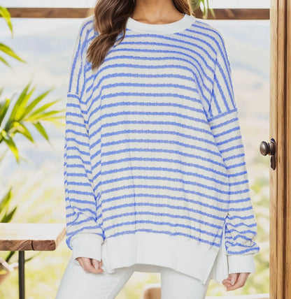 Bubble Poly Cotton Stripe Long Sleeve Top