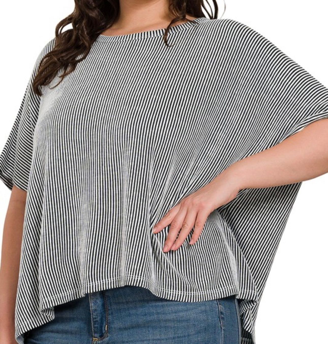 Plus Black Ribbed Oversized Top