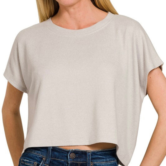 Ultra Soft Short Sleeve Round Cropped Top