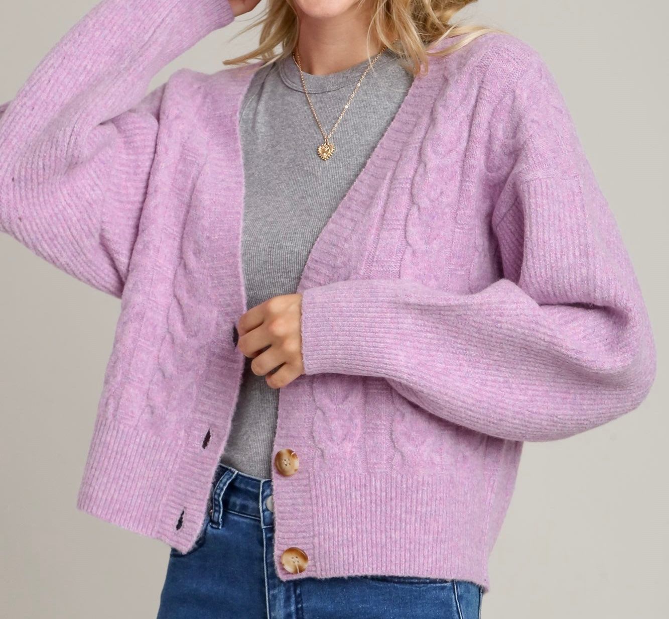 Lavender Button Down Knit Cardigan