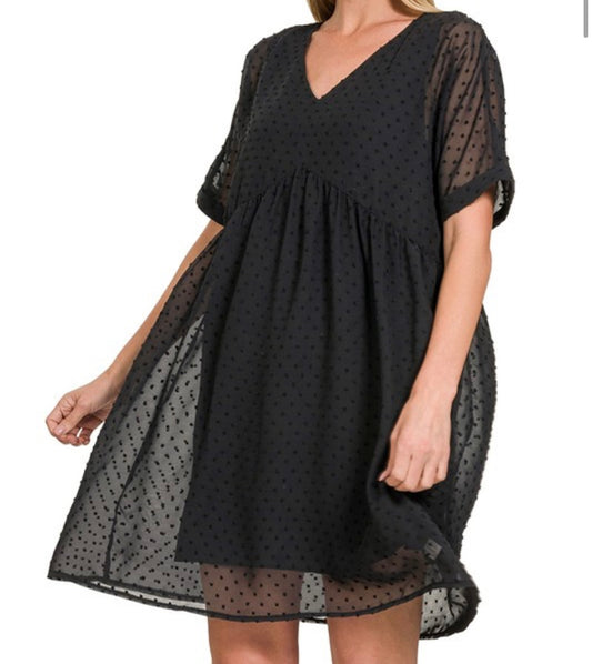 Swiss Dot Babydoll Short Sleeve Dress