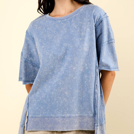 Round Neck Oversized Washed Casual Knit Top