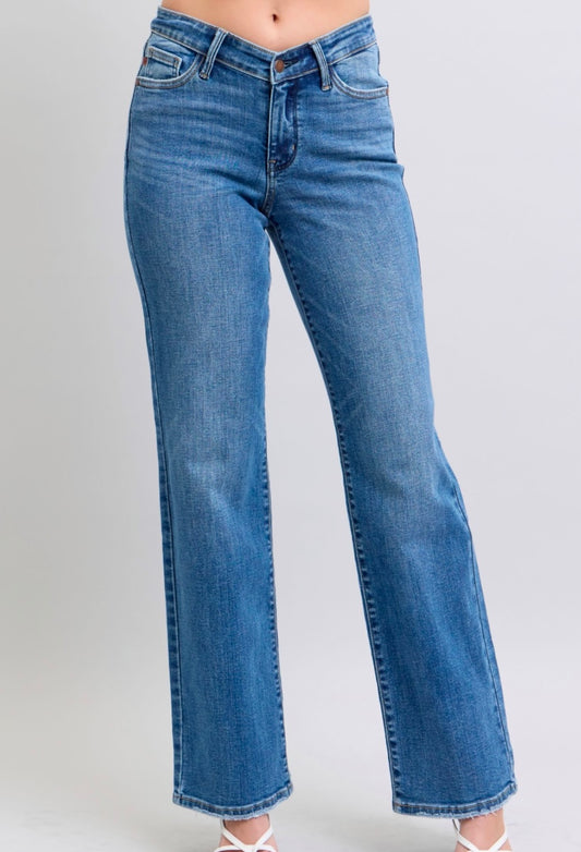 Judy Blue High Waisted V-Front Vintage Wash Straight Jeans - 82623