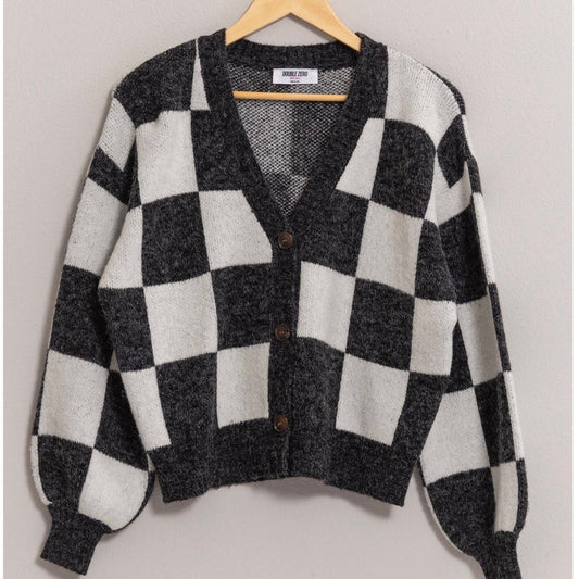 Black Checkered Cardigan Sweater