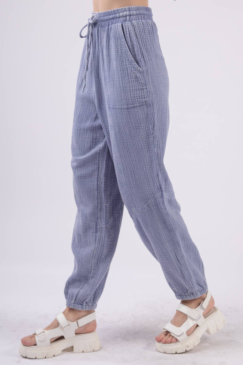 Washed Woven Crinkle Gauze Cargo Pants