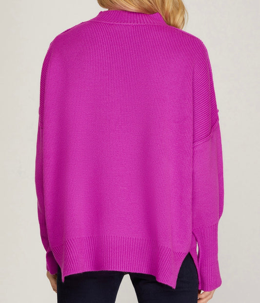 Drop Shoulder Mock Neck Sweater