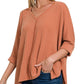 Textured High-Low 3/4 Sleeve Top