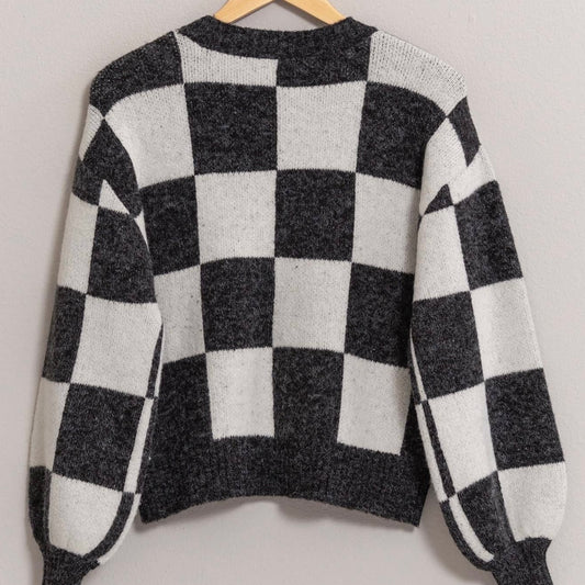 Black Checkered Cardigan Sweater