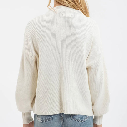 Ivory Funnel Neck Ribbed Sweater