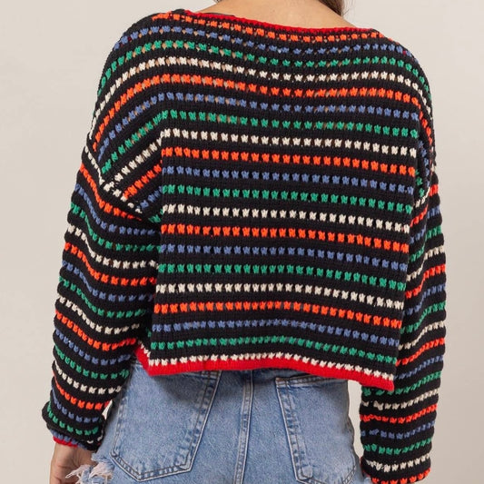 Black Multi-Color Striped Sweater