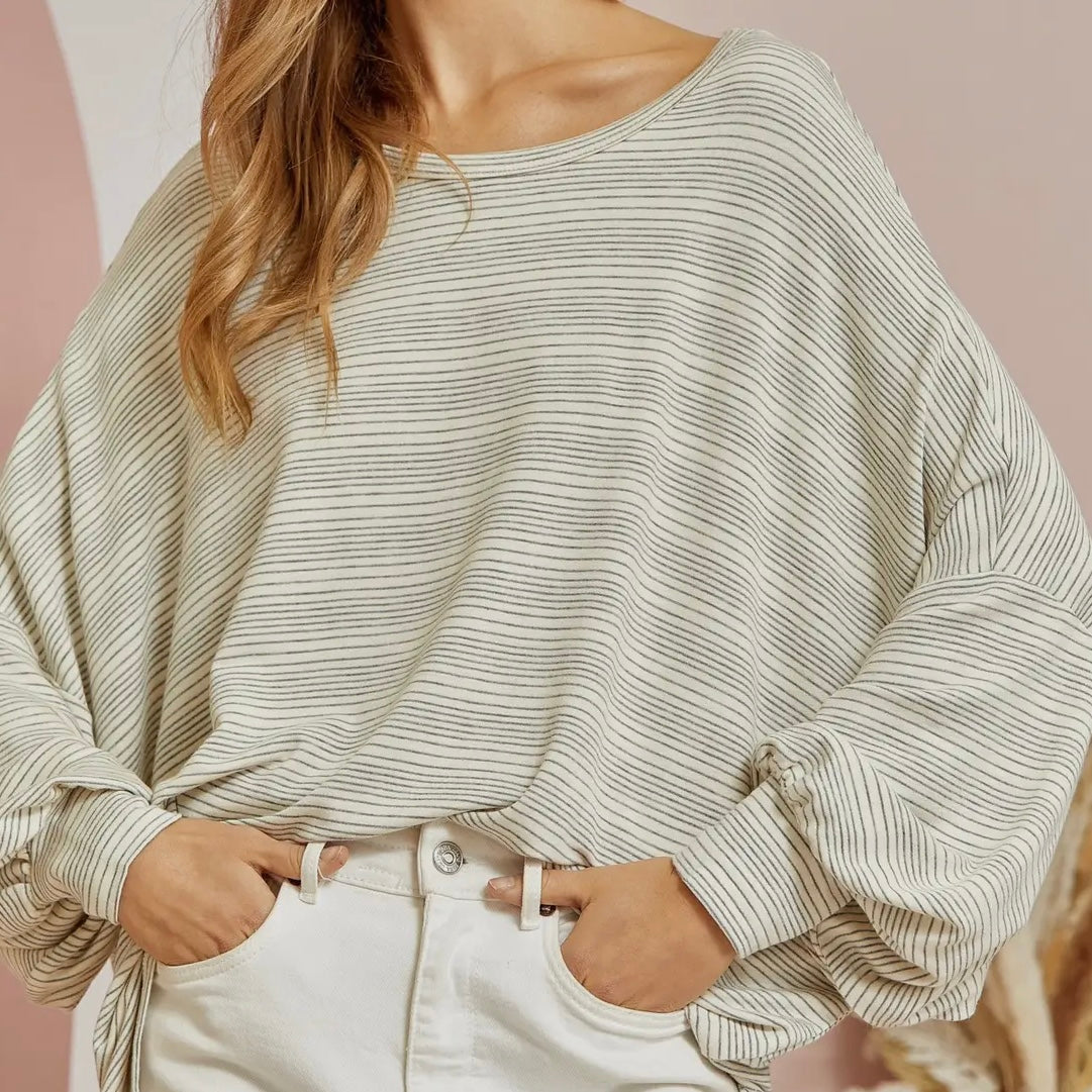 Plus Striped Dolman Sleeve Top