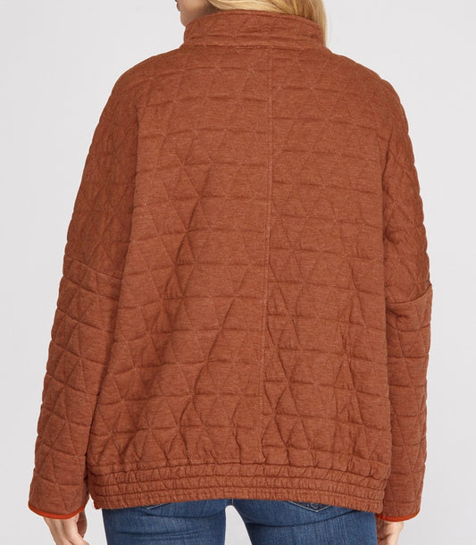 Rust Oversized Quilted Zip-Up Jacket