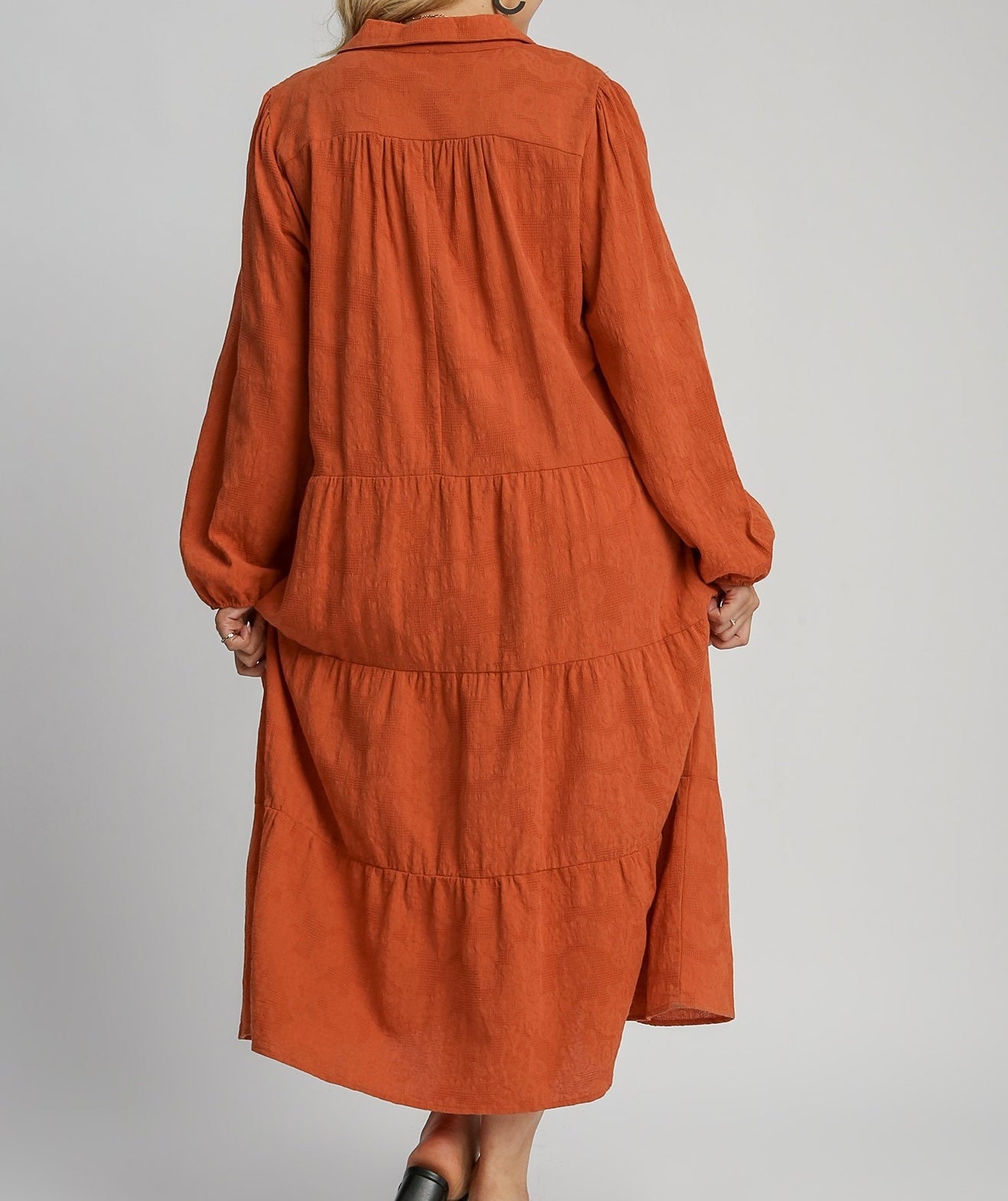 Plus Burnt Orange Textured Collared Maxi Dress