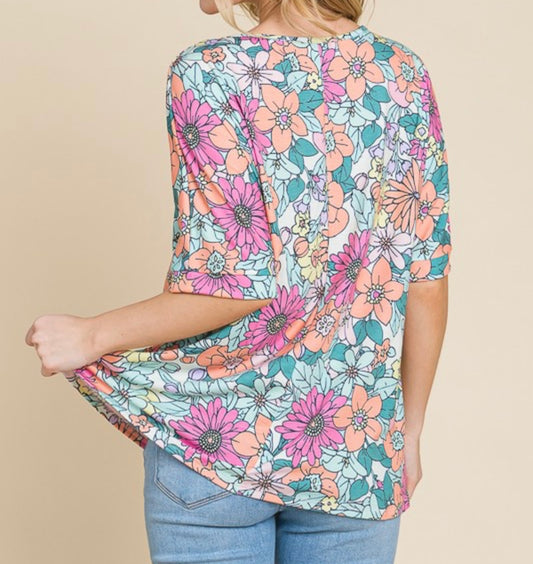 Floral Relaxed Fit V-Neck Tunic Top