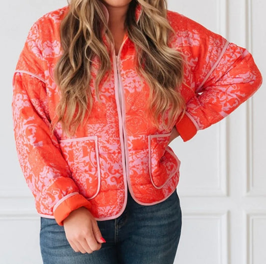 Pink & Red Chinoiserie Quilted Jacket