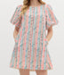 Multi-Color Striped Bow Bubble Sleeve Dress