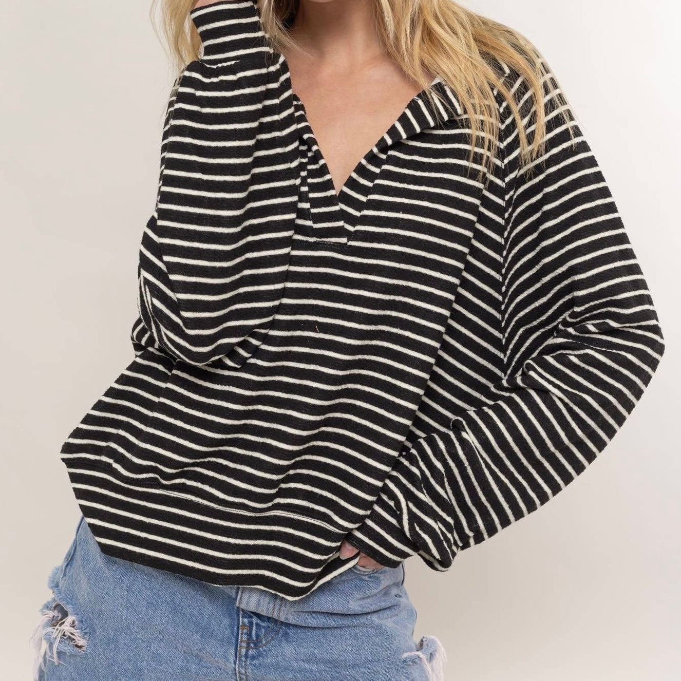 Collared Striped Knit Top