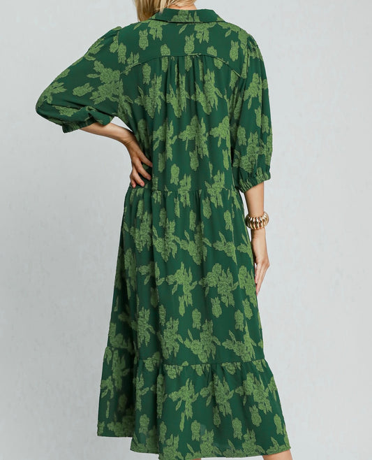 Green Floral Burnout Midi Dress