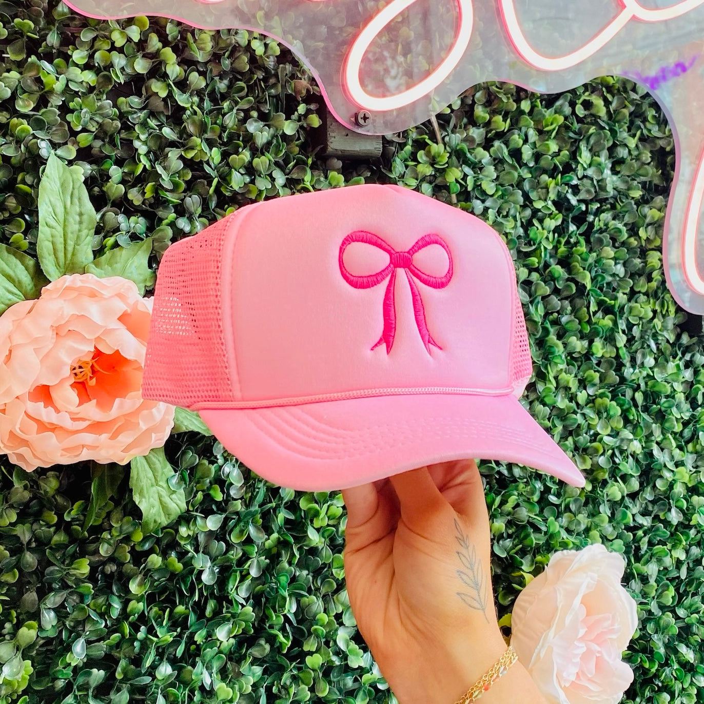 Pink Ribbon Embroidered Trucker Hat