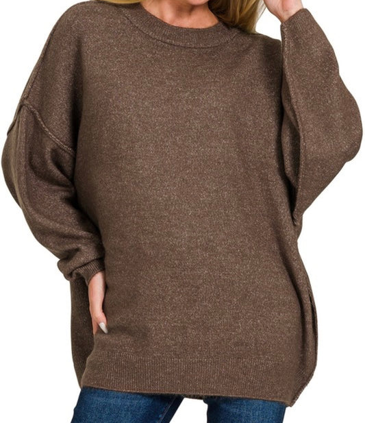 Oversized Round Neck Raw Seam Sweater