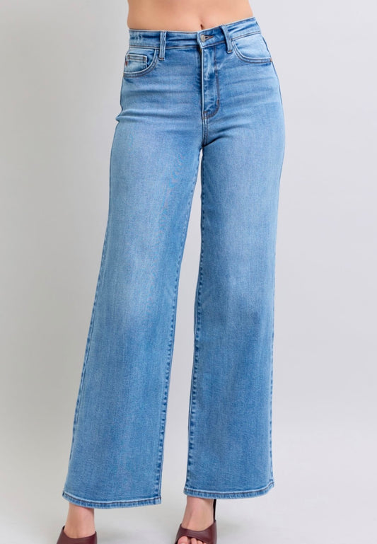 Judy Blue High Waisted Vintage Wash Retro Wide Leg Jeans- 82625