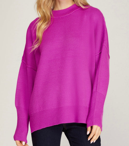 Drop Shoulder Mock Neck Sweater