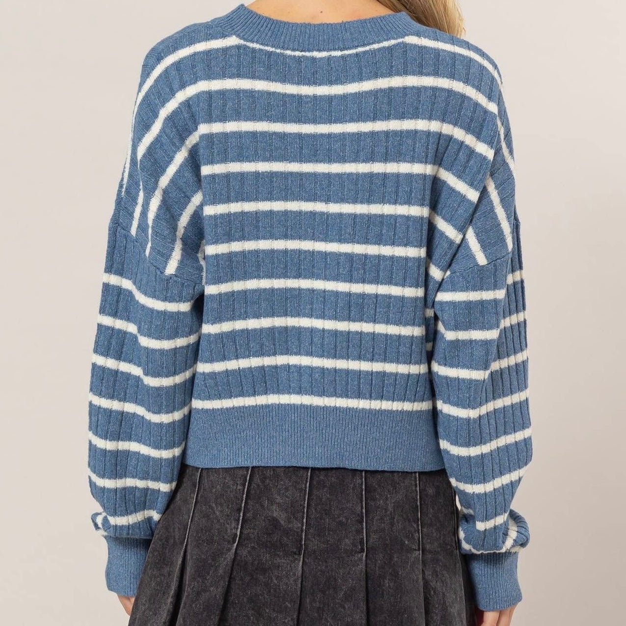 Blue Crewneck Striped Sweater