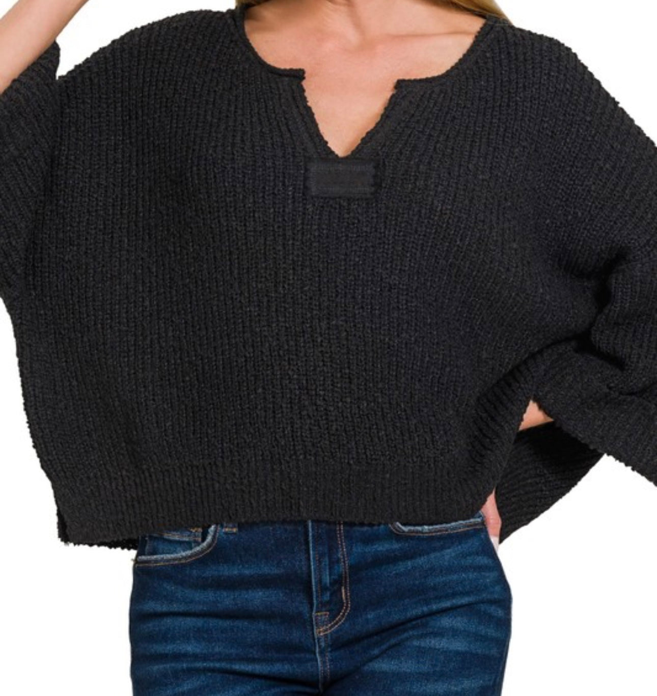 Knit Folded Sleeve Pullover Top