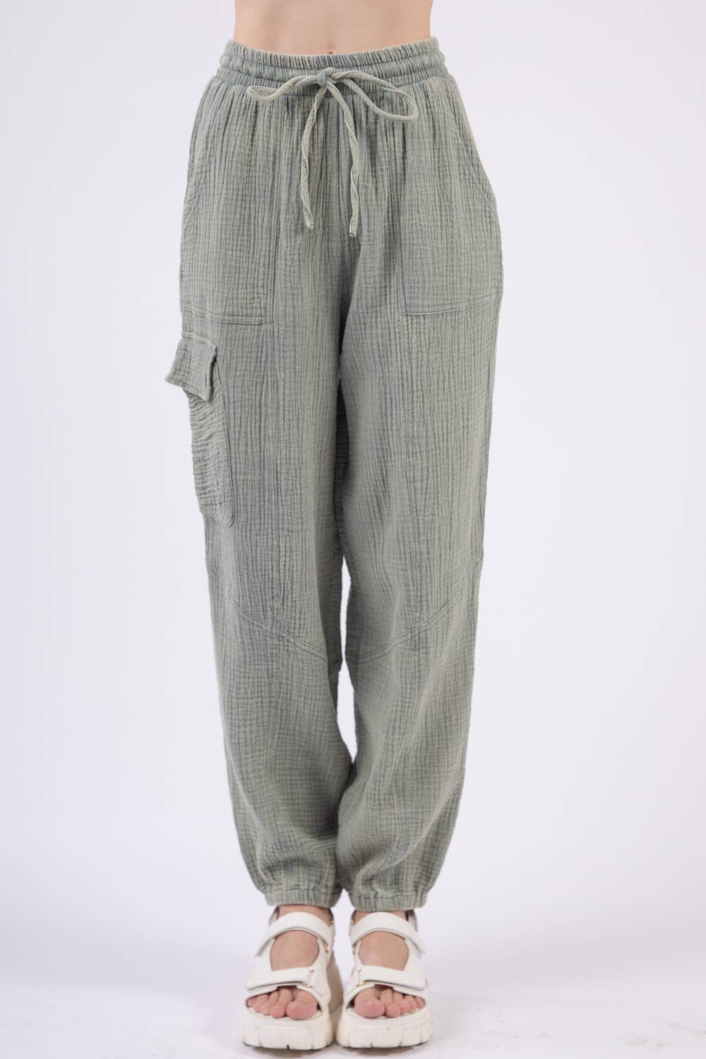 Washed Woven Crinkle Gauze Cargo Pants