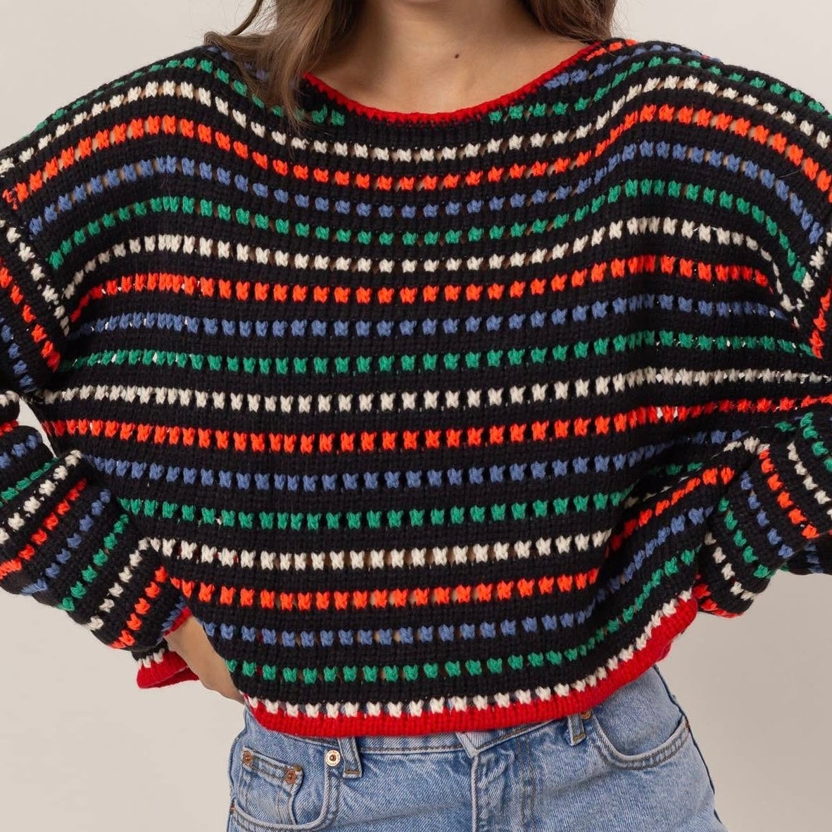 Black Multi-Color Striped Sweater