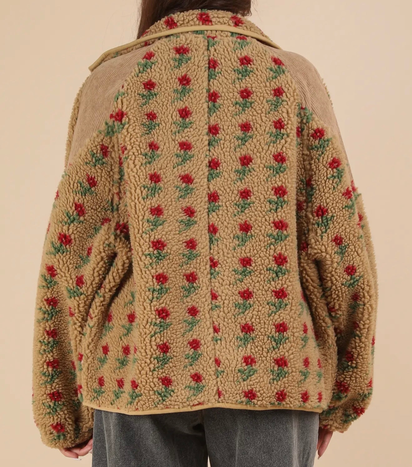 Red Flower Oversized Fleece Jacket