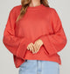 Coral Ribbed Sleeve Sweater With Side Buttons