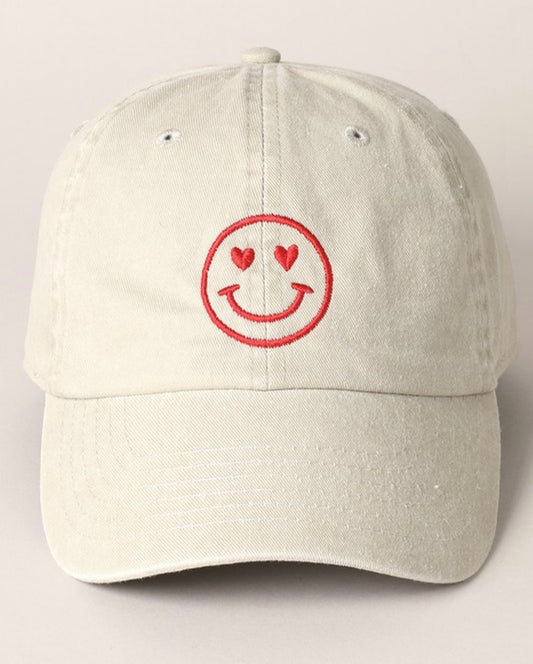 Heart Happy Face Embroidered Hat