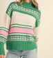 Green & Pink Multi Mock Neck Cable Knit Sweater