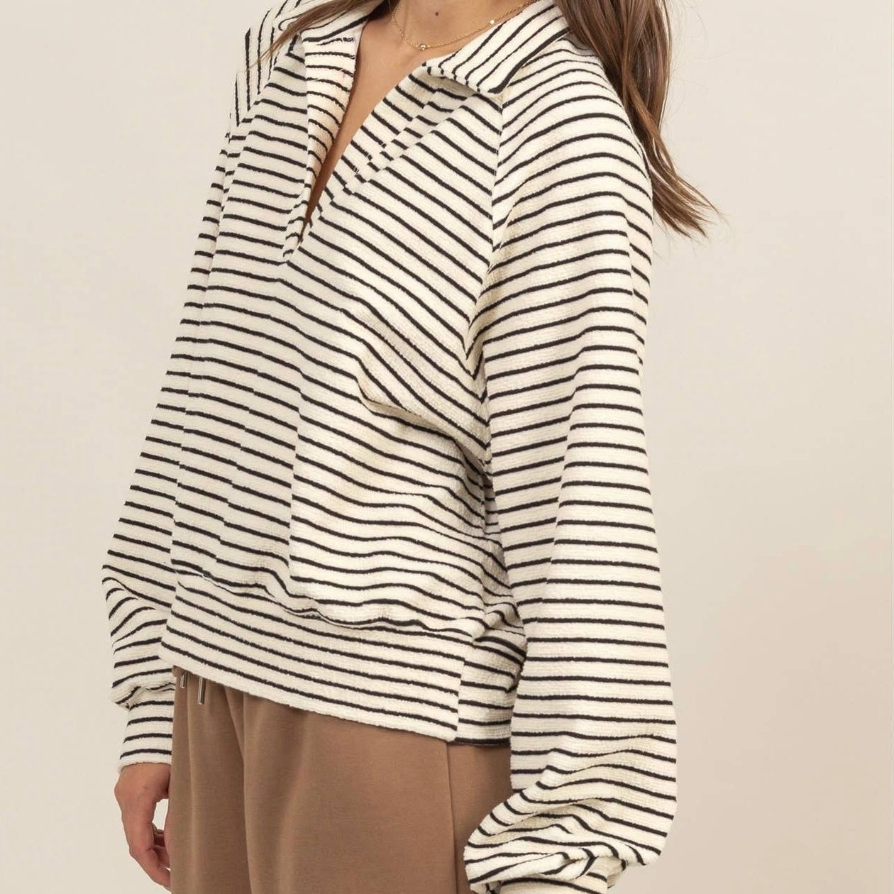 Collared Striped Knit Top