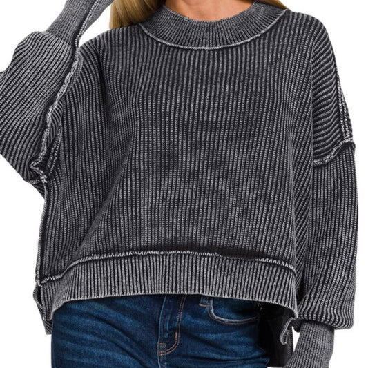 Washed Side Slit Oversized Sweater