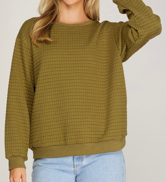 Olive Long Sleeve Quilted Top