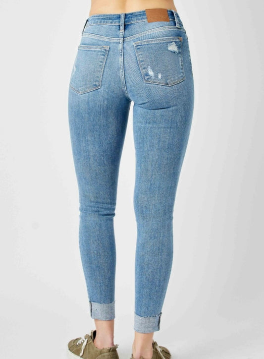 Judy Blue Mid Rise Distressed Skinny Jeans - 82528