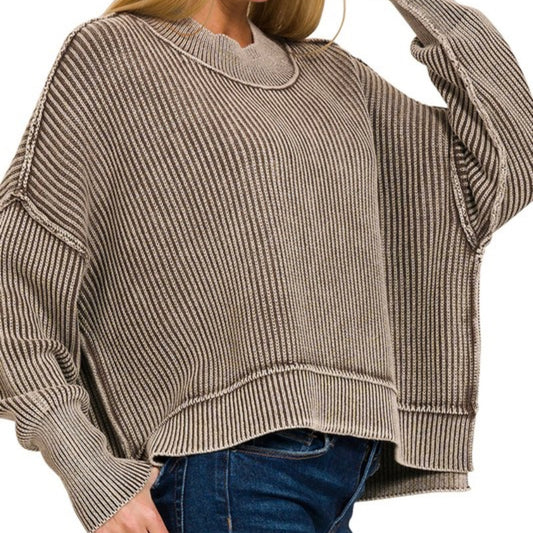 Washed Side Slit Oversized Sweater