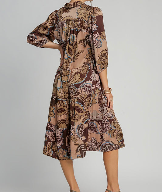 Paisley Print Satin Midi Dress