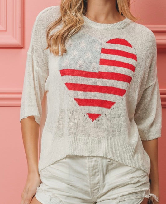 American Flag Heart Knitted Top