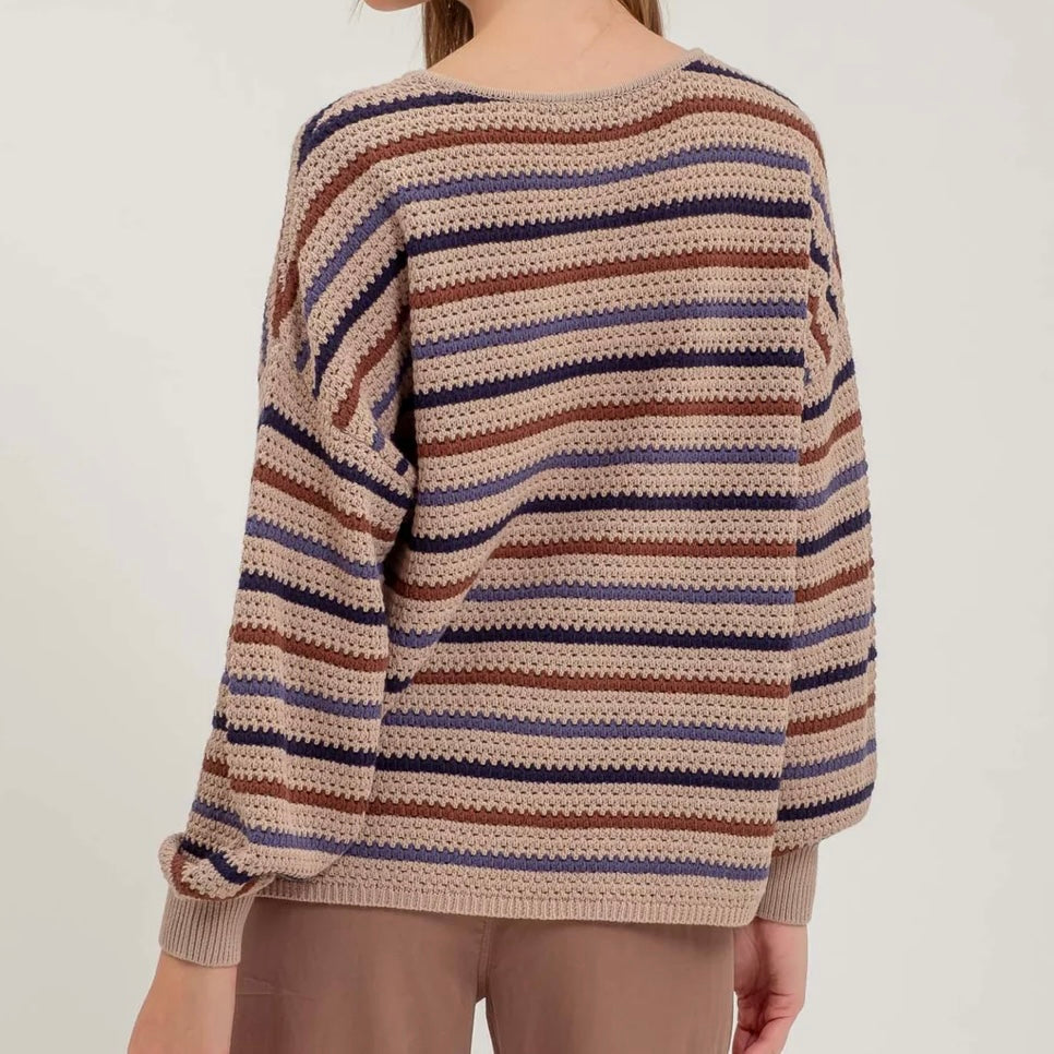 Multicolor Stripe Crochet Sweater