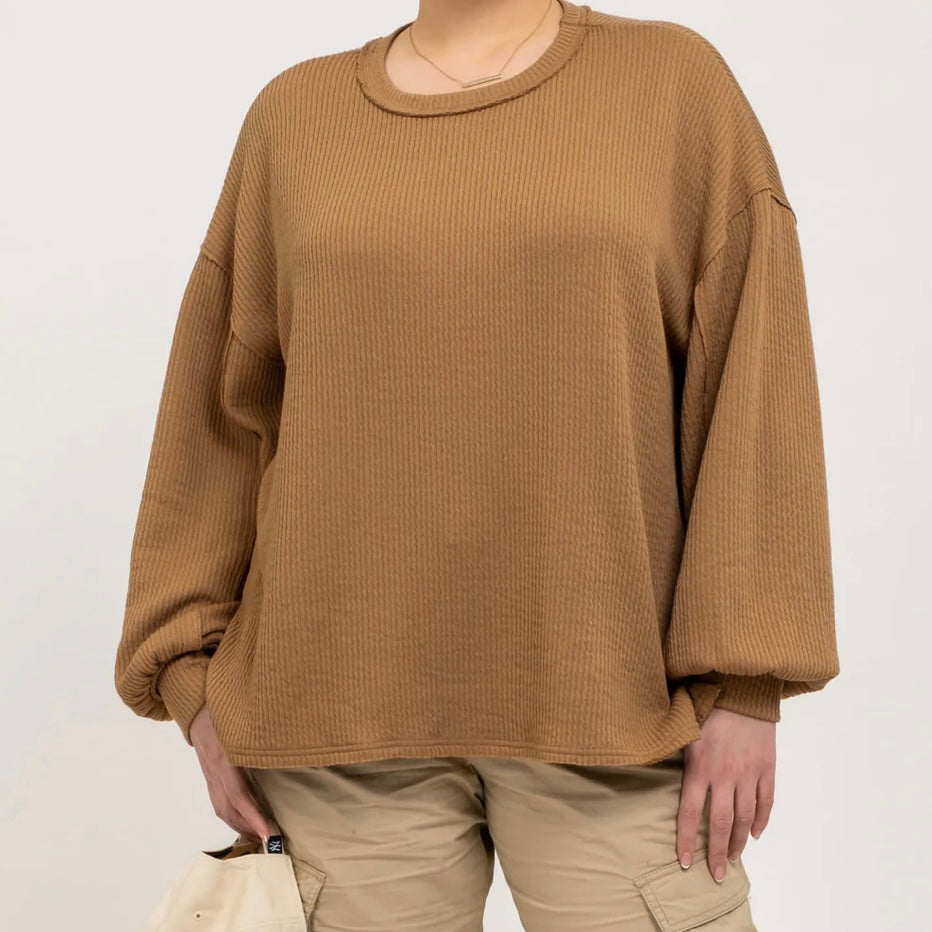 Plus Solid Almond Crewneck Sweater