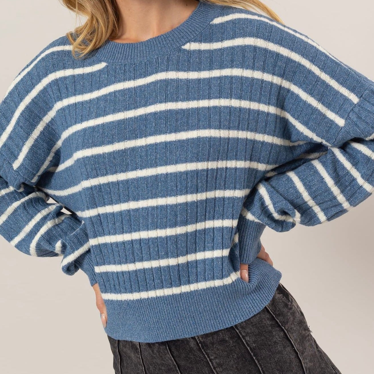 Blue Crewneck Striped Sweater