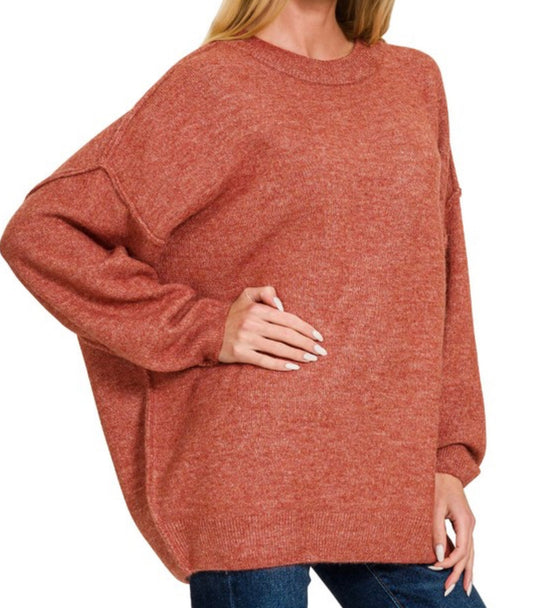 Oversized Round Neck Raw Seam Sweater