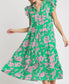 Green & Pink Split Neck Floral Maxi Dress