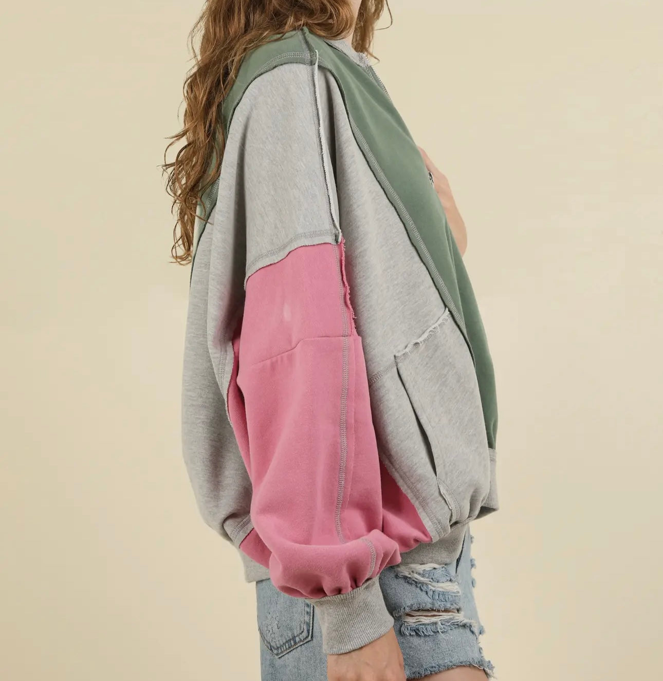 Color Block Oversized Casual Raw Edge Jacket