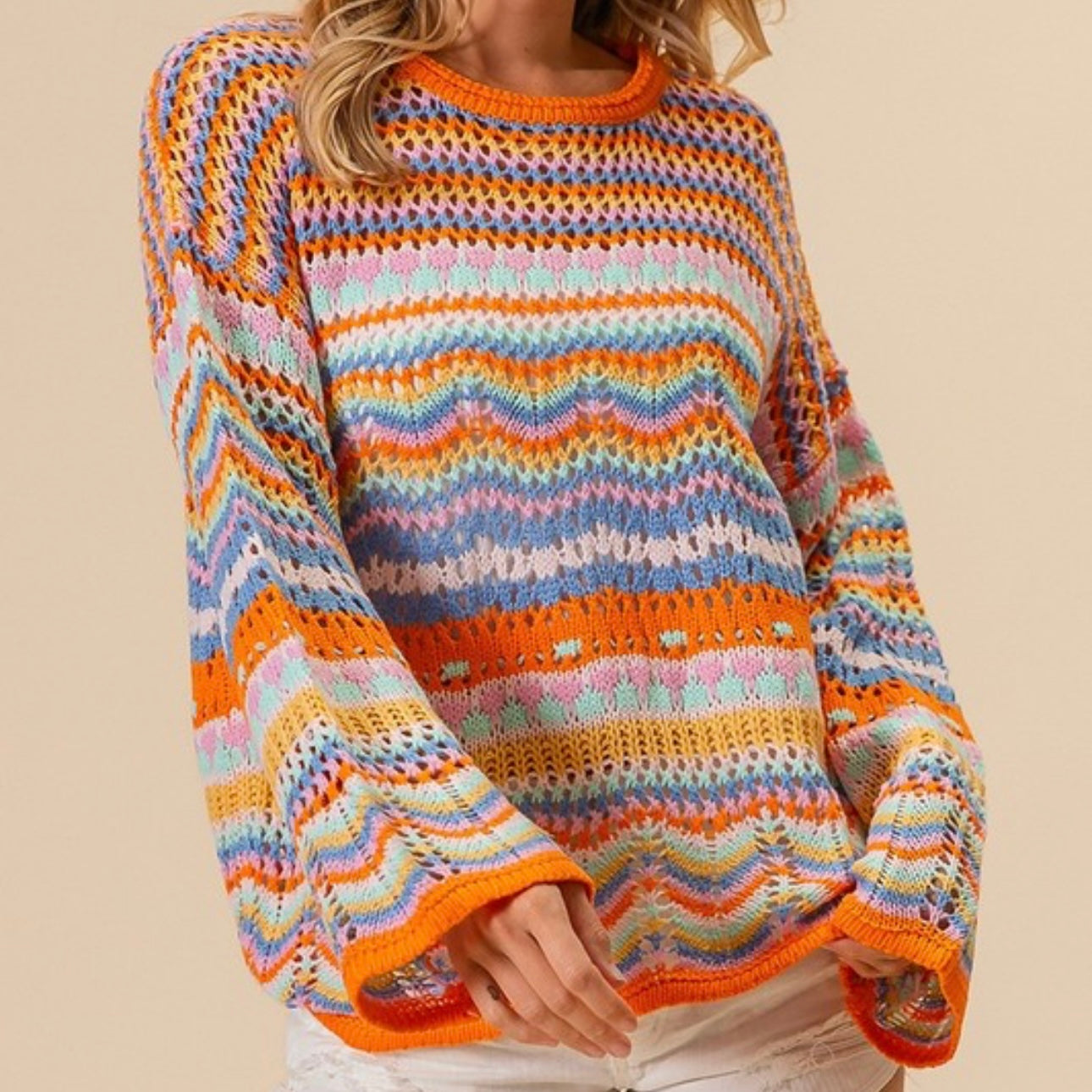 Multi-Color Open Knit Sweater