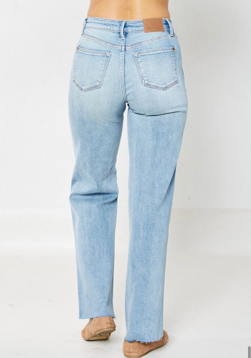 Judy Blue High Waisted Rigid 90’s Distressed Straight Jeans - 88671